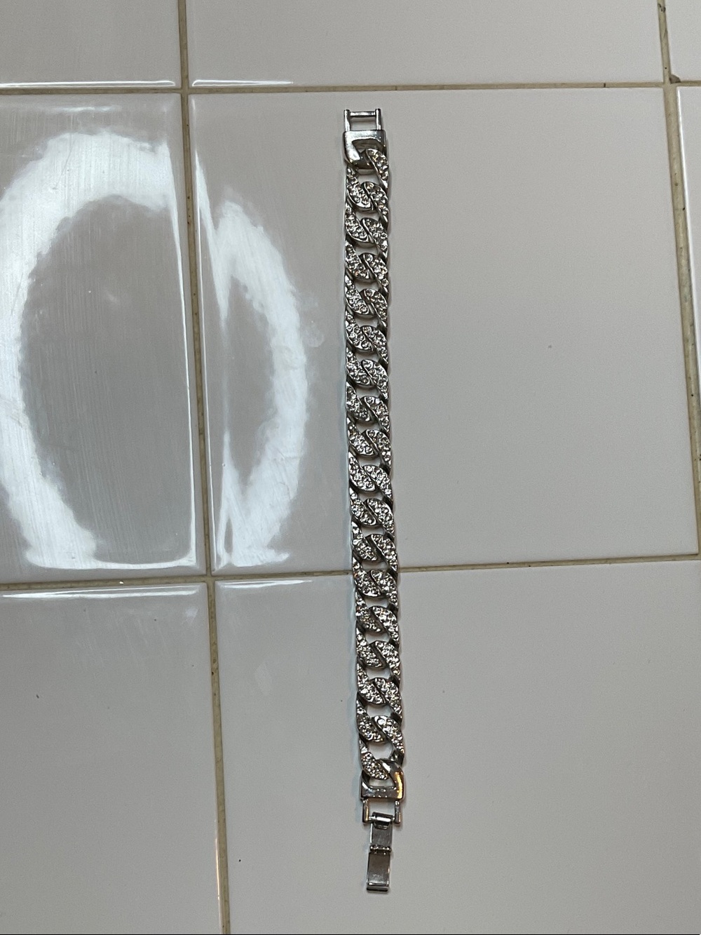 Silver Cuban Link Bracelet with Pavé Detailing